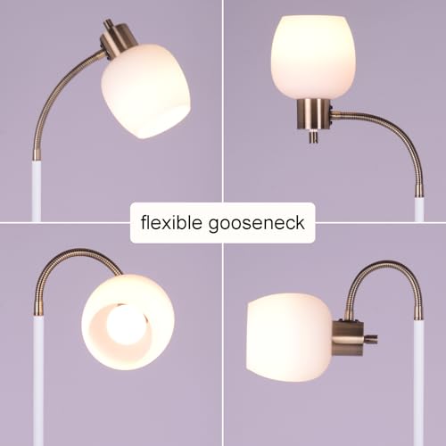 Adjustable Reading Floor Lamp,360°Rotatable Shade,3CCT LED Bulb Include,White Gooseneck - color: White Glass Shade