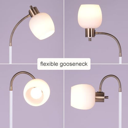 Adjustable Reading Floor Lamp,360°Rotatable Shade,3CCT LED Bulb Include,White Gooseneck - color: White Glass Shade