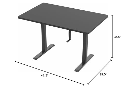 VIVO Manual Height Adjustable 48 x 30 inch Stand Up Desk, Black Solid One-Piece Table Top, Black Frame, Standing Workstation with Foldable Handle, DESK-KIT-MB5B - color: Black Top / Black Frame, size: 48" x 30"