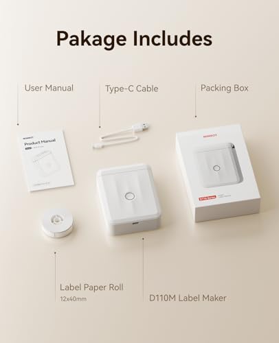 NIIMBOT D110 Upgrade Mini Label Maker, Bluetooth Thermal Printer for Daily - color: White, style: Label Machine with 1 Label Tape