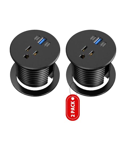 2 Pack Desk Grommet Power Outlet, 2.5 inch Desktop Recessed Outlet with 20W Fast Charging USB-C Port, Flush Mount Outlet for Conference Rooms, Office Tables, Furniture(ETL Listed) - color: Black, size: 6FT-2PS