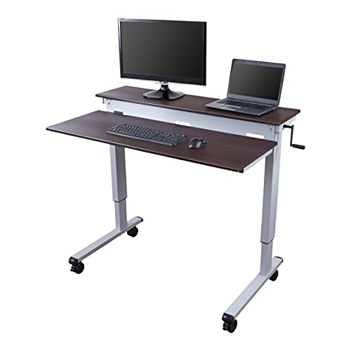 S STAND UP DESK STORE Crank Adjustable Tier Standing Desk with Heavy Duty Steel Frame (Silver Frame/Dark Walnut Top, 48in Wide) - color: Silver Frame/Dark Walnut Top, size: 48 Inches