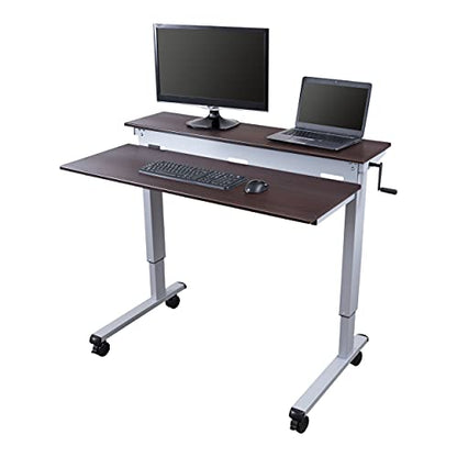 S STAND UP DESK STORE Crank Adjustable Tier Standing Desk with Heavy Duty Steel Frame (Silver Frame/Dark Walnut Top, 48in Wide) - color: Silver Frame/Dark Walnut Top, size: 48 Inches