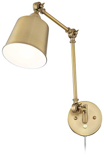 Mendes Antique Brass Swing Arm Plug-In Wall Lamps Set of 2 Light Fixture | Modern Adjustable Up Down Metal Shade for Bedroom Bedside House Reading Living Room Home Hallway Dining