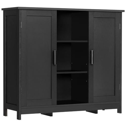 Iwell Storage Cabinet with 2 Doors and 4 Storage Shelves, Bathroom Cabinet, Cupboard for Living Room, Home Office, Entryway, Black - color: Black