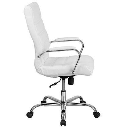 Flash Furniture Whitney High-Back Swivel LeatherSoft Desk Chair with Padded Seat and Armrests, Adjustable Height Padded Office Chair, White/Chrome | 360° Swivel, Height Adjustable, Commercial Grade - color: White Leathersoft/Chrome Frame