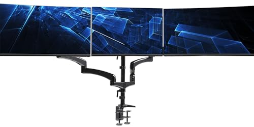 VIVO Triple Pneumatic Monitor Mount for 3 Screens up to 32 inches, Fully Adjustable, Heavy Duty Desk Stand with C-Clamp, Black, STAND-V300G - color: Black, size: Triple Mount