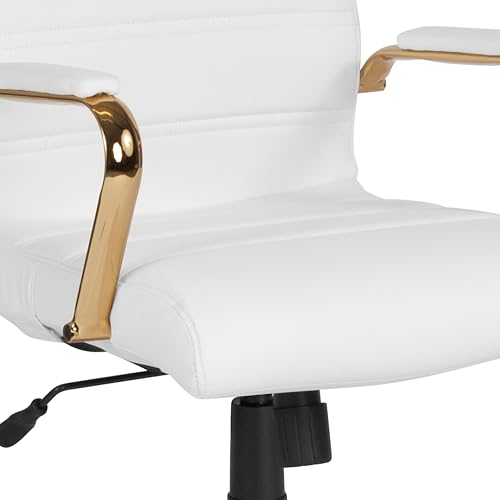 Flash Furniture High Back White LeatherSoft Executive Swivel Office Chair with Gold Frame and Arms - color: White Leathersoft/Gold Frame