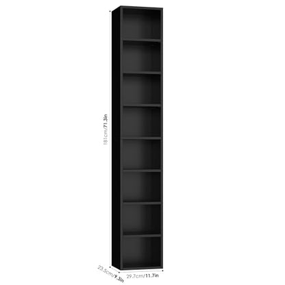 FOTOSOK Bookshelf Bookcase 8-Tier Narrow Bookshelf Tall CD Media Tower Rack | 11.6 X 9.3 X 70.9 Black Bookshelf, Tall Narrow Slim Skinny Display Bookcase with Cube Storage and 4 Adjustable Shelves - color: Black
