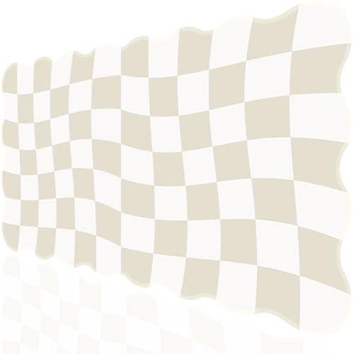 L-SPOUTTO Beige Checkered Mouse Pad,Scalloped Desk Mat XXL Gaming Mousepad | Geometric Large 35.4x15.7in Non-Slip Rubber Base Keyboard Pad Waterproof Desktop Mat for Laptop Computer Game Home Office - color: Beige Checkered