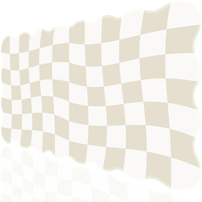 L-SPOUTTO Beige Checkered Mouse Pad,Scalloped Desk Mat XXL Gaming Mousepad | Geometric Large 35.4x15.7in Non-Slip Rubber Base Keyboard Pad Waterproof Desktop Mat for Laptop Computer Game Home Office - color: Beige Checkered