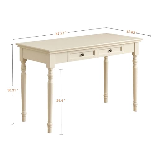 White Writing Desks with Drawers, 47" French Country Style - color: White, size: Standard-47 inches