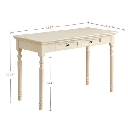 White Writing Desks with Drawers, 47" French Country Style - color: White, size: Standard-47 inches