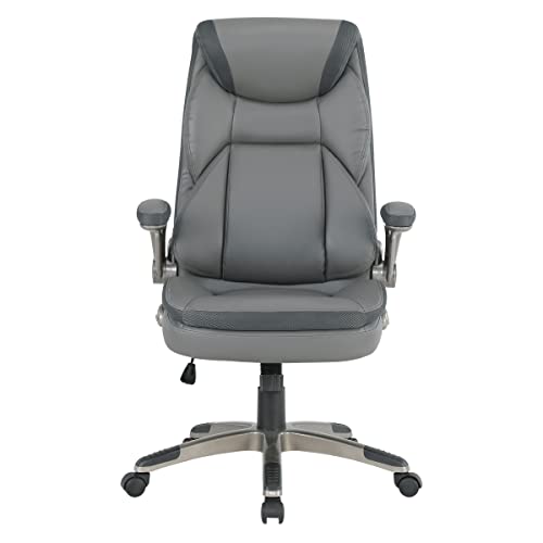 Office Star ECH Series Executive Bonded Leather Office Chair with Lumbar Support and Padded Height Adjustable Arms, Charcoal with Titanium Coated Nylon Base - color: Charcoal With Titanium Coated Nylon Base