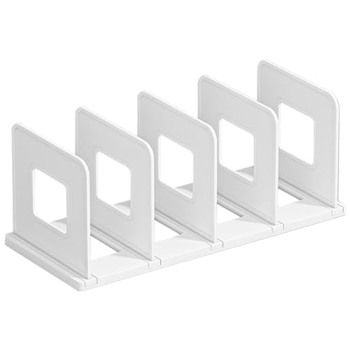 SAYEEC Desk File Sorter Vertical Desktop File Folder Organizer 4 Section Plastic Book Holder Adjustable Shelf Dividers Closet Purse Handbag Mail Binder Organizer Magazine Rack Stand Bookshelf (White) - color: White