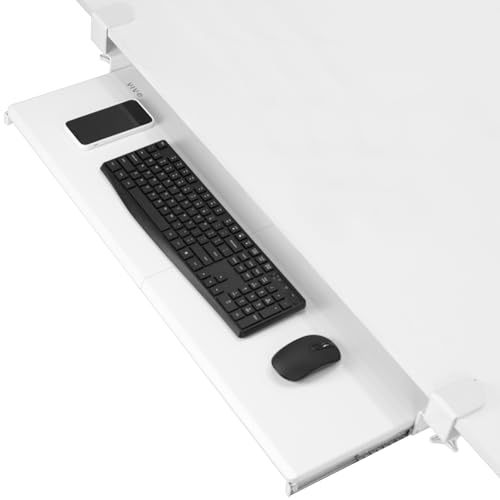 VIVO White Extra Large 34 x 11 in Under Desk Keyboard Tray, MOUNT-KB15EW | Keyboard Tray for Typing, Slide Out Platform, Extra Sturdy C-Clamp Mount System, Computer Drawer, Black Frame - color: White, size: 34 inch