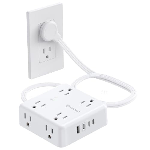 TROND Surge Protector Power Strip, 3FT Flat Plug Extension Cord, White - color: White, size: 3FT, style: Flat Plug
