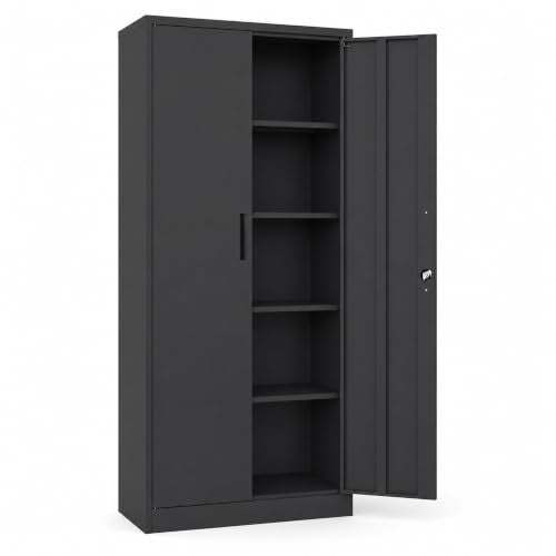 SAWJEC 72 Inch Locking Metal Garage Storage Cabinet, 4 Adjustable Shelves | 35.4"W x 17.7"D, 2 Locking Doors, Black Steel Cabinet for Garage, Office, Home and Utility Room - color: Black, size: 18"D x 35"W x 72"H