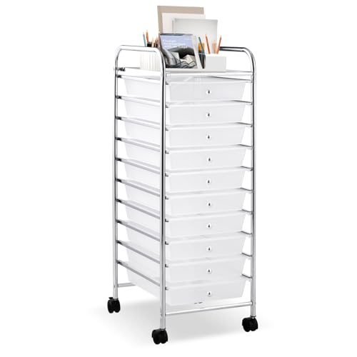 LDAILY Rolling Cart with Drawers, Classroom Storage for Teacher, School - color: Clear, size: 10 Drawer