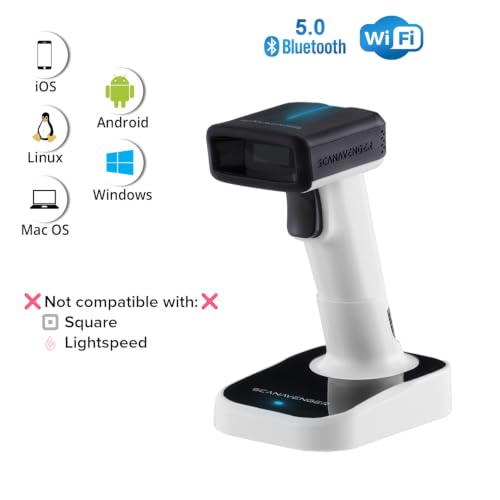 ScanAvenger Wireless Portable 1D&2D with Stand Bluetooth Barcode Scanner: Hand Scanner 3-in-1, Cordless, Rechargeable Scan Gun for Inventory - USB Bar Code/QR Reader (1D&2D Upgraded Next Gen Stand) - style: 1D&2D Upgraded Next Gen Stand