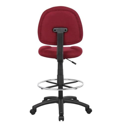 Scranton & Co Contoured Burgundy Fabric Drafting Stool, 20" Chrome Footring, Pneumatic Height 26.5"-31.5", Ergonomic Seat and Back, Tweed Upholstery, Black Nylon Base, Office or Studio Use