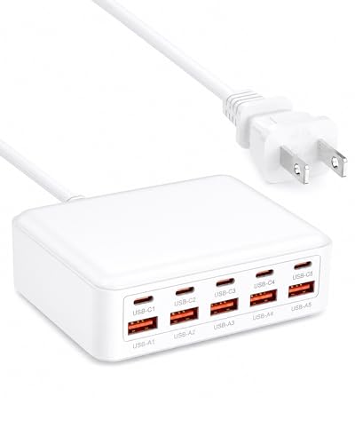 USB C Charger Station for Multiple Devices, 10-Port USBC Charging Hub - color: White