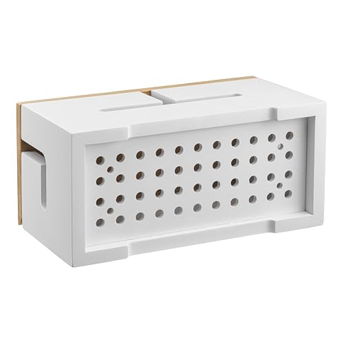 Cable Management Box Bamboo 9.6x5.1x4.3in, White, Wall Mount Kit Included - color: White S