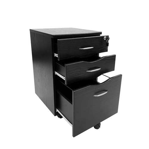 3‑Drawer Rolling File Cabinet w/ Lock, Under‑Desk Storage & Wheels,Espresso | Rolling 3‑drawer file cabinet with lock, wheels, mobile storage ideal for under‑desk use in home office, espresso brown
