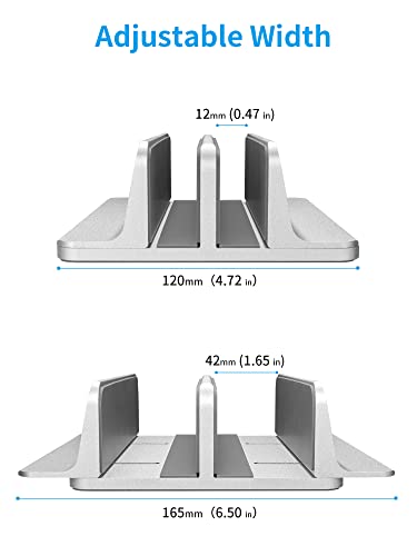 JARLINK Double Vertical Laptop Stand, Adjustable Aluminum Desk Dock, Black - color: Silver, size: 2-slot