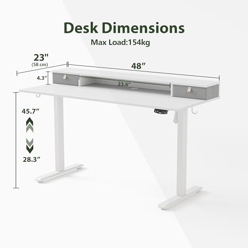 Agilestic 48 x 24 Inches Electric Standing Desk with 2 Storage Drawers, Adjustable Height Sit and Stand Computer Table with Splice Board, White - color: White, size: 48 x 24 Inches with 2 drawers