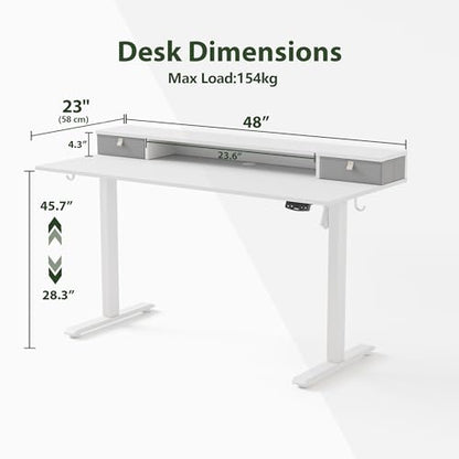 Agilestic 48 x 24 Inches Electric Standing Desk with 2 Storage Drawers, Adjustable Height Sit and Stand Computer Table with Splice Board, White - color: White, size: 48 x 24 Inches with 2 drawers