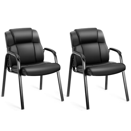 HealSmart Leather Guest Chair with Padded Arm Rest for Office Reception Set of 2, Waiting Room, Meeting Conference, Lobby Home Desk Table Side Chairs for Elderly, Seniors, Black - size: Leather Chairs 2 Pack