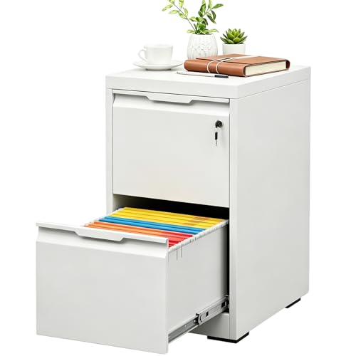2 Drawer File Cabinet with Lock, Heavy Duty Steel Under Desk Vertical Filing Cabinet for Home Office Use, Printer Stand with Drawers, for A4/Letter-Size Files, Easy to Assemble, White - color: White, size: 2 Drawer-15"W