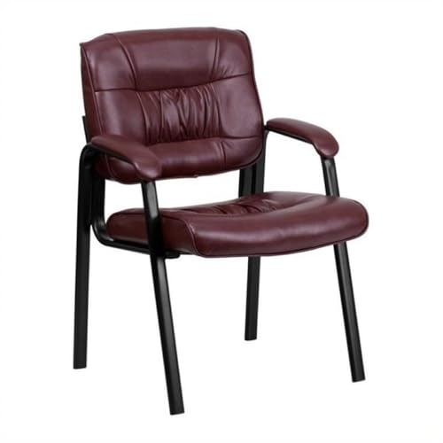 Scranton & Co Leather Guest Chair, Burgundy Upholstery, Black Metal Frame, Thickly Padded Seat and Back, Contoured Cushions with Armrests, 36" H x 24" W x 26" D, Comfortable Office or Reception
