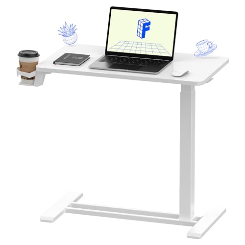 FLEXISPOT H7 28" Pneumatic Height-Adjustable Overbed Table with Wheels - color: White, size: Small