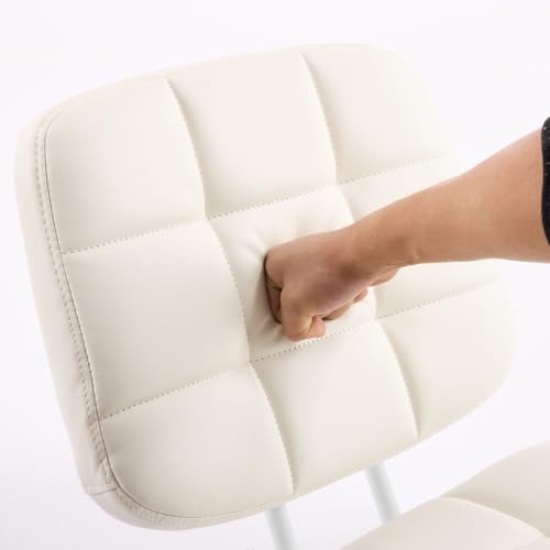 VINGLI Compact Small Desk Chair, Cute Armless Chair with Wheels, Vanity Chair with Low Back, Height Adjustable Task Chair for Small Spaces, Office, Bedroom, Make Up Room, PU Leather, White - color: White