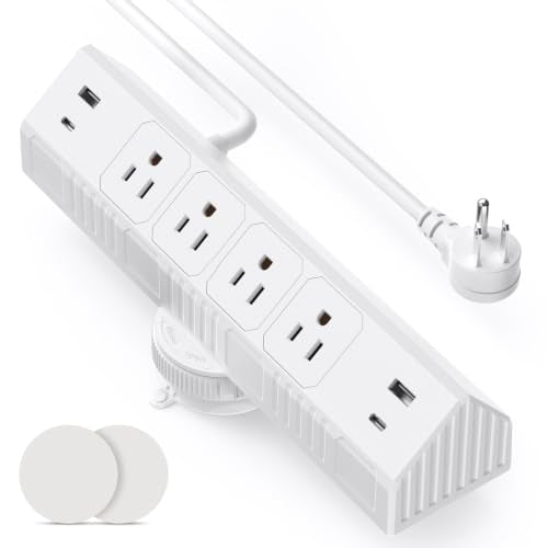 Desktop Suction Cup Power Strip 4.9Ft,Table Surge Protector - color: White