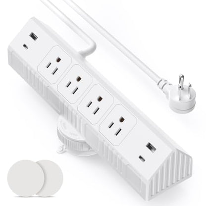 Desktop Suction Cup Power Strip 4.9Ft,Table Surge Protector - color: White