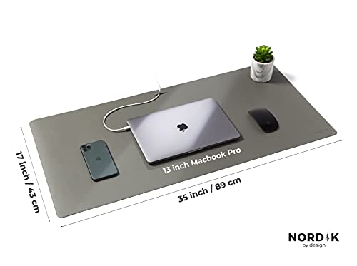 Nordik Leather Desk Mat - Alaskan Gray - Large Leather Desk Pad (35x17 in) | Premium Vegan Leather Desk Pad with Cable Organizer, Giftable, Extended Waterproof Mouse Mat, Non-Slip Desk Pad Protector - color: Alaskan Gray