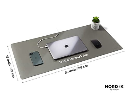 Nordik Leather Desk Mat - Alaskan Gray - Large Leather Desk Pad (35x17 in) | Premium Vegan Leather Desk Pad with Cable Organizer, Giftable, Extended Waterproof Mouse Mat, Non-Slip Desk Pad Protector - color: Alaskan Gray