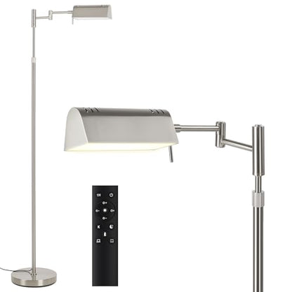 SUNMORY Dimmable LED Pharmacy Floor Lamps, 16W/1500LM Bright Reading Lamp | Remote Touch Control, 350°Swing Arm, Adjustable Height, Task Craft Tall Standing Light for Living Room Bedroom Office, Nickel - color: Nickel
