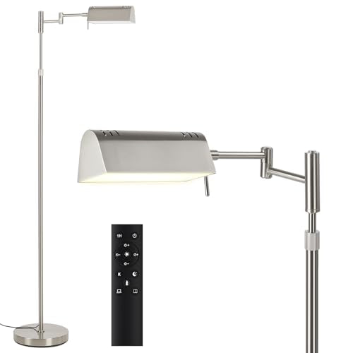 SUNMORY Dimmable LED Pharmacy Floor Lamps, 16W/1500LM Bright Reading Lamp | Remote Touch Control, 350°Swing Arm, Adjustable Height, Task Craft Tall Standing Light for Living Room Bedroom Office, Nickel - color: Nickel