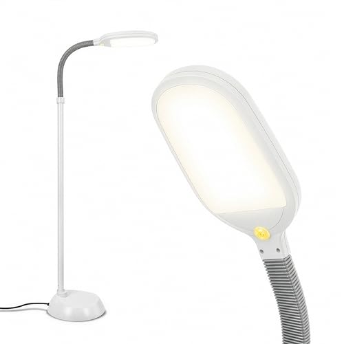 Brightech Litespan - Bright LED Floor Reading Lamp for Over Chair Crafts and Reading, Estheticians' Light for Lash Extensions, Adjustable Standing Lamp for Living Room, Bedroom, Office - White - color: White