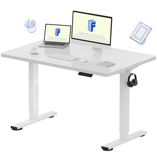 FLEXISPOT EN1 One-Piece Standing Desk, Electric Adjustable with 4 Memory Presets, 176 LBS Capacity, Stable & Quiet, Seamless Desktop for Home Office & Dual Monitors, 48"x30" White(White Frame) - color: White+white, size: 48x30"