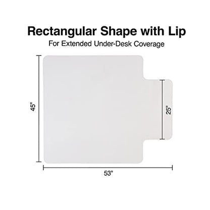 Staples Office Chair Mat, Clear Floor Mats with Lip, Hard Floors, Textured Underside, Extended Under-Desk Coverage, 53 x 45 Inch, Smooth Glide - size: 45" x 53", style: Hard Floor