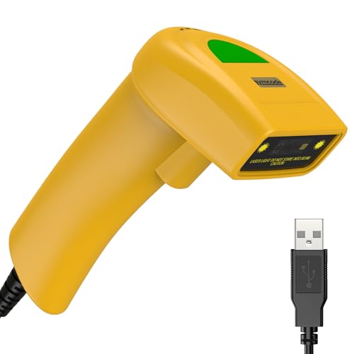 USB 1D Barcode Scanner, Handheld Wired CCD Laser Barcode Reader Scanner Supports Screen Scan UPC Bar Code Scanner for Warehouse, Library, Supermarket, POS - color: 1D Laser Yellow