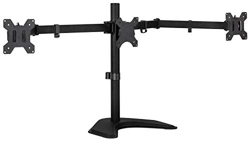 Mount-It! Triple Monitor Stand for Desk, 3 Monitor Mount Fits 19–27" Screens, Holds 15.4 lbs Each, Full Motion Triple Monitor Arm with Tilt Swivel Rotate, VESA 75x75, 100x100, Stable Freestanding Base