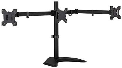 Mount-It! Triple Monitor Stand for Desk, 3 Monitor Mount Fits 19–27" Screens, Holds 15.4 lbs Each, Full Motion Triple Monitor Arm with Tilt Swivel Rotate, VESA 75x75, 100x100, Stable Freestanding Base