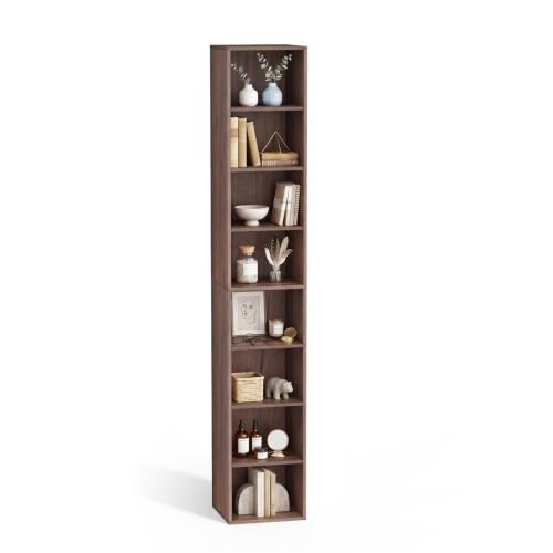 8 Cube Walnut Book Shelf, Tall Bookcase for Home Office Bedroom Living Room | Small Place 8 Cube Storage,Tall Cube Open Shelf, Wooden Cube Shelf, Wooden Shelf Storage - color: Walnut, size: 8 Cube