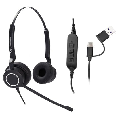 VT Wired UC-Headset with 2-Mic AI Noise-Cancelling - Work Headphones with USB-C/A for PC/Laptop/IP Phones for MS Teams,Genesys,3CX,Bria,Avaya Workplace,Cisco Jabber,GoogleMeet, Zoom,etc. (Binaural) - size: Binaural